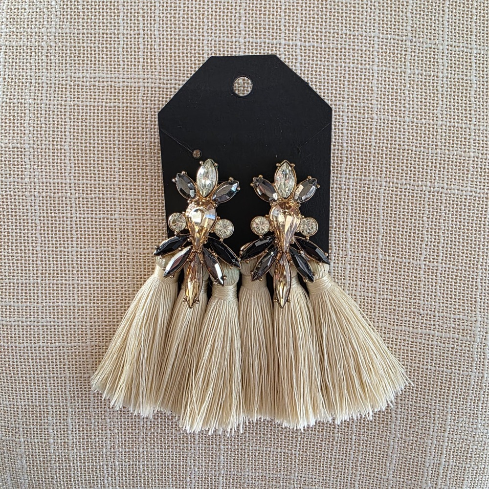 Sparkling Gem Tassel Statement Earrings Dangle Drop Rhinestone Crystal Glamour